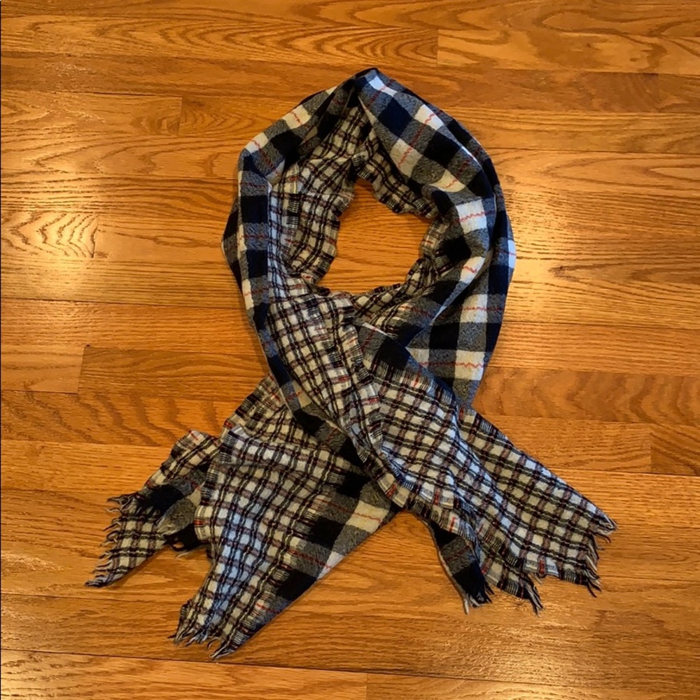 J Crew Black & Cream Wool Plaid Scarf